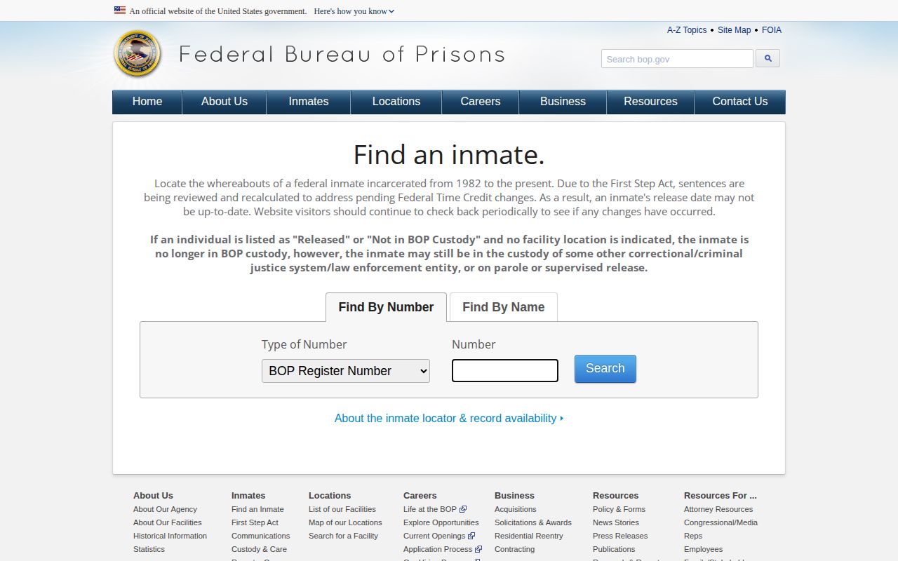 BOP locator for federal Harding County release verification